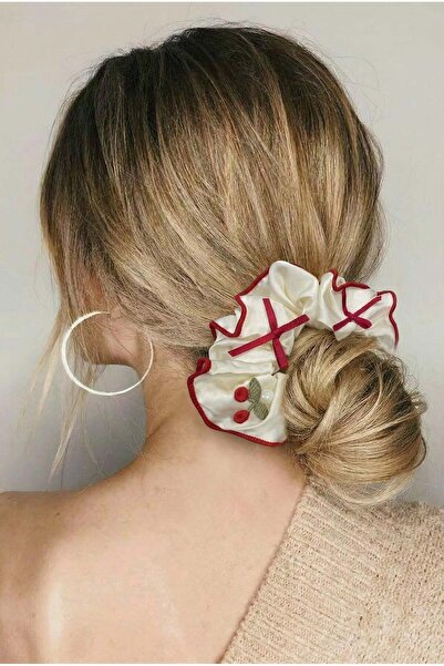 Katia&Bony Cataramă elastică din satin ecru cu detalii de perle cireșii