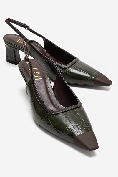 LuviShoes Γυναικεία παπούτσια με τακούνι HILDA Green Print Matte Toe