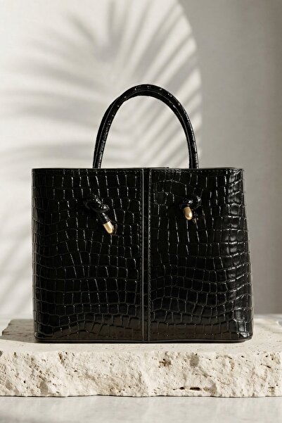 InStyle Textured Square Stitched Women's Black Hand and Shoulder Bag