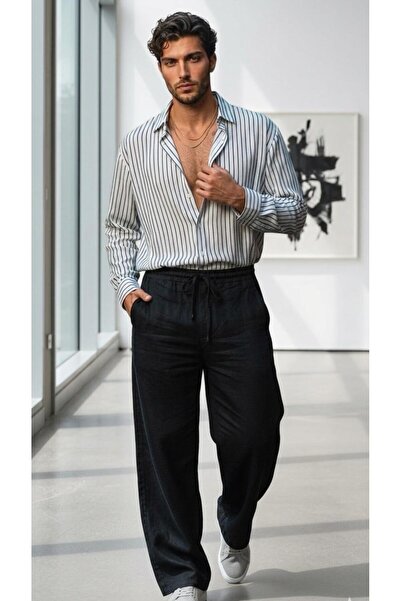 CAST COLLECTİON Men's Striped Waffle Fabric Shirt