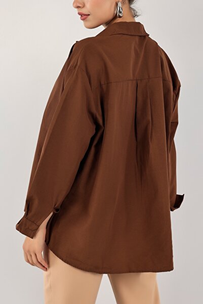 NEW JOURNAL Women's Brown Long Sleeve Basic Shirt Tn111