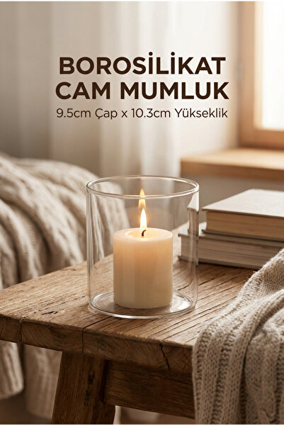 ERKUGO Borosilikat Cam Mumluk, 9.5cm x 10.3cm Silindir Şeffaf Dekoratif Mumlu...