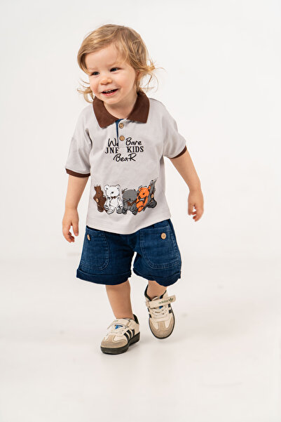 JNF kids Baby Boy Summer Polo Collar T-Shirt Shorts 2-Piece Set