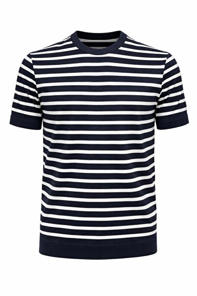 Plus Scorpion Tricou tricotat cu gât turnat pentru bărbați, cu dungi, model e...