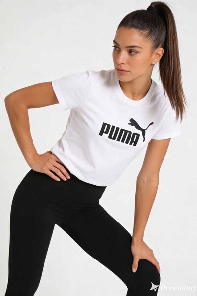 Puma Women's White Cotton T-Shirt - Sporty T-Shirt with Black Logo Print