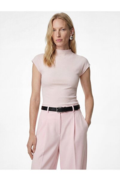 Koton Βαμβακερό μπλουζάκι με στενή εφαρμογή, αμάνικο, με ψηλό γιακά και ριμπ ...