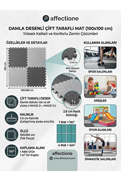AFFECTİONE (DAMLA DESEN) Tatami Minderi 100x100 26mm çift taraflı kullanım ve...