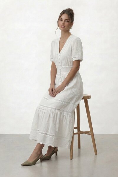 VAGGON Rochie midi cu decolteu în V și nasturi