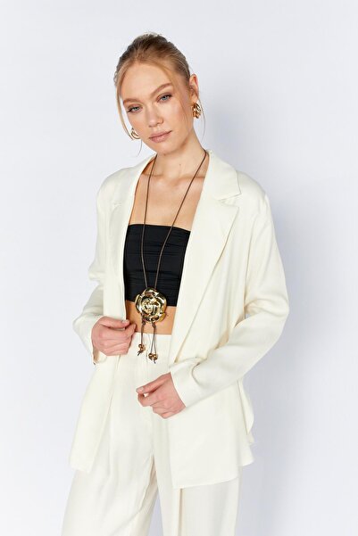 TENA Women's Cream Gold Single Button Satin Jacket