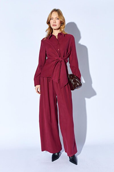 TENA Women's Plum Tie-Dye Shirt and Wide-Leg Pants Set