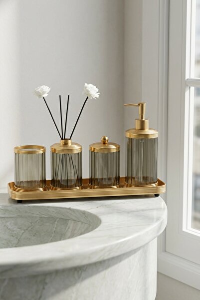 ACAR موزع صابون سائل أنيق مع صينية، وعطر للغرفة مع عصا توزيع العطر، ومجموعة ح...