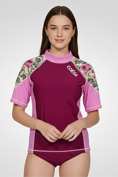 Coega Sunwear Women Brand Logo Short Sleeve Rashguard, Purple