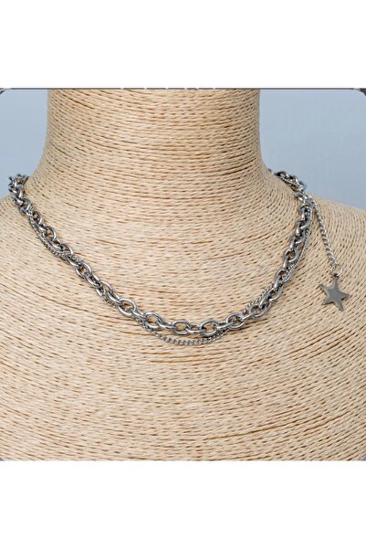 Bylin 316L Surgical Steel Star Detailed Necklace Steel Necklace / Length 44Cm...