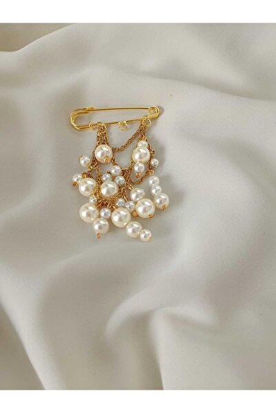 fabjewelleryy Gold Salkım İnci Detaylı Tasarım Broş- İskoç iğnesi