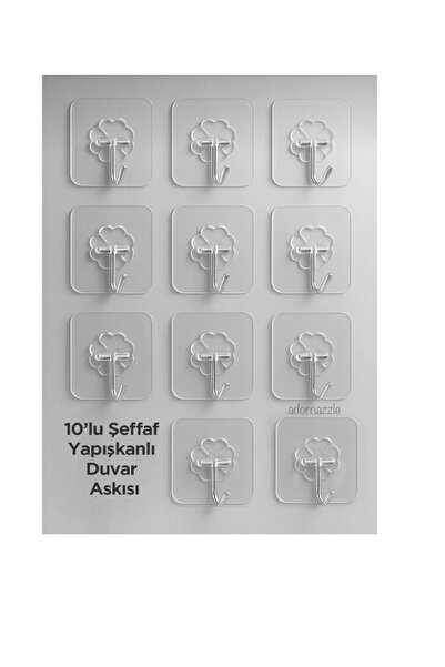 BMHOUSE 10 Adet kapı duvar askısı şeffaf güçlü kendinden yapışkanlı ağır yük