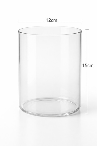 ERKUGO Borosilikat Cam Mumluk, 12cm x 15cm Silindir Şeffaf Dekoratif Mumluk, Cam Vazo, Cam Fanus, Mumluk