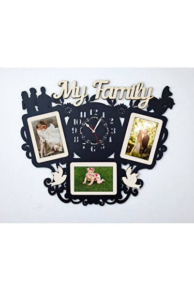 damoro Ρολόι τοίχου, 3 φωτογραφίες, Η οικογένειά μου, Ξύλο, Μαύρο/άσπρο