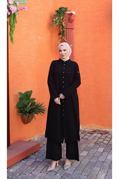 NİSUM MODA Set din bumbac și in cu broderie detaliată