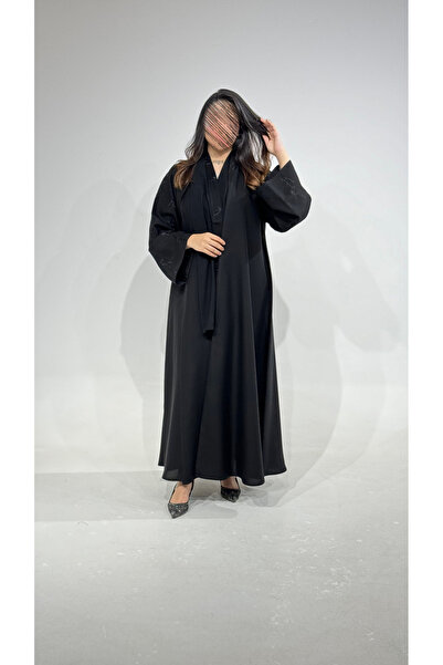 Tori Linen Abaya with Black Embroidered Linen Sleeves