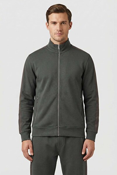 Giotelli Green Regular Fit Zippered Half Turtleneck Men's Tracksuit Set