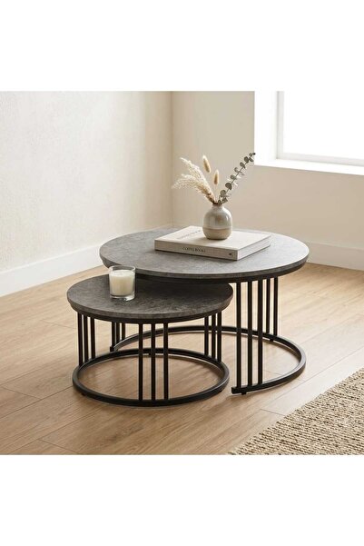 Arnohome طقم طاولة دائرية ضيافة متداخلة بتصميم عصري مبتكر عدد 2(الكبيرة 80*42...