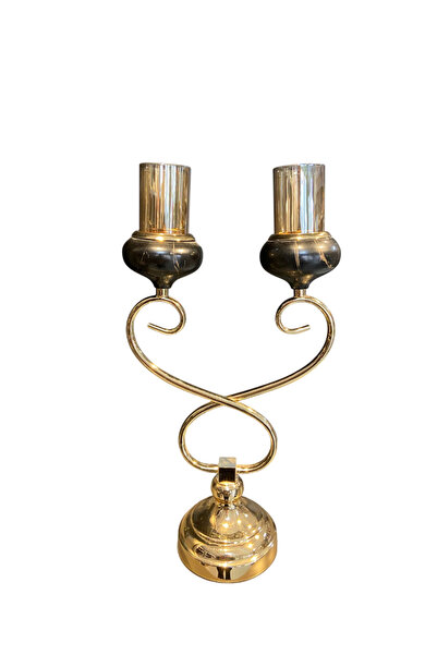 mysecrethome Kalp Şeklinde Gold 2 Gözlü Şamdan – 21x41 cm, Lüks Masa ve Ev De...