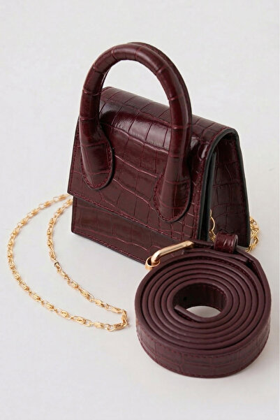 NEW JOURNAL Kadın Bordo Zincirli Ve Bel Kemerli Mini Çanta VRS2006