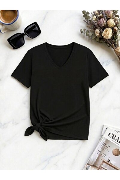 EXPECTED Γυναικείο βαμβακερό μπλουζάκι με λαιμόκοψη V και κανονική εφαρμογή