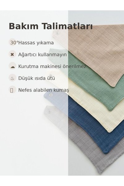 Fulya Tuhafiye Ftbabycollection 5 Pieces 100% Cotton Double Layer Muslin Baby Bib Scarf with Snap Fasteners Drool Bib