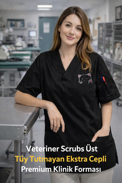 mirach Veterinary Scrubs Top Premium Pawline Lint-Free Extra Pockets Wide Fit...