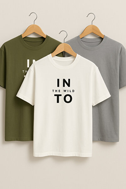 COMBİNE MİCHAİL Ανδρικό μπλουζάκι Into The WILD με στάμπα, φαρδιά γραμμή, 3 τ...