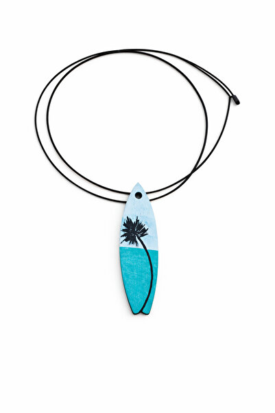 TUTU DESİGN Surfboard Necklace – Wave Pattern Wooden Pendant with Black Cord ...