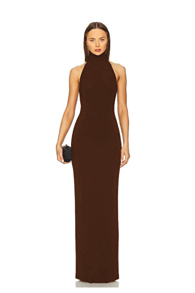 AFR CLOTHES Women's Half Fishneck Collar Maxi Length Double Layer Jersey Dress