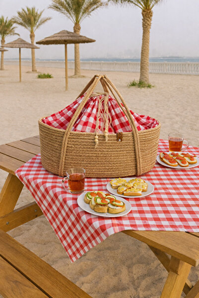 NuaCraft سلة نزهة مصنوعة يدويًا من الخيزران - نسيج طبيعي من الخيزران، سعة كبي...