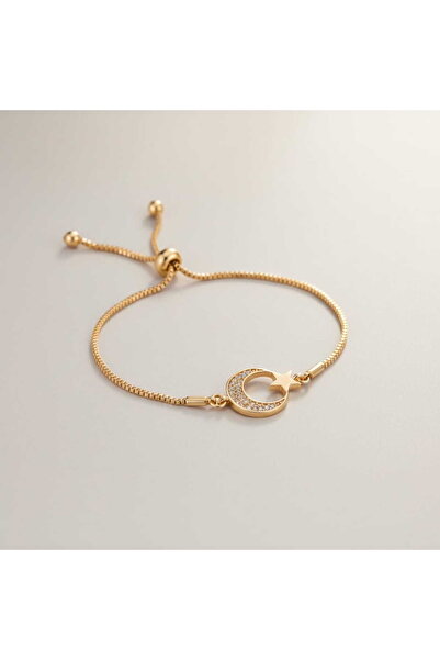 Women's Gold Zircon Gemstone Moon Star Bracelet - Adjustable with Elevator