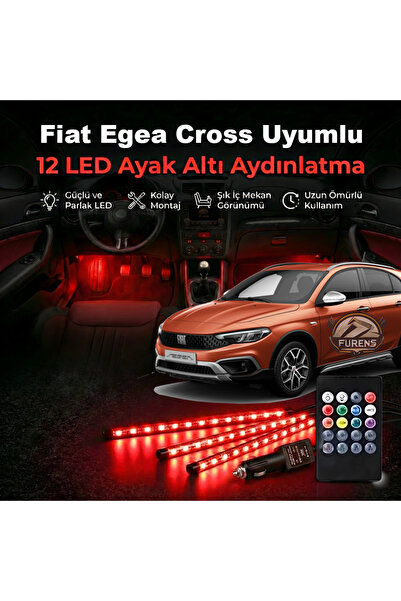 Furens Fiat Egea Cross Uyumlu RGB Ayak Altı LED 12 Led Kumandalı Müzik Duyarl...