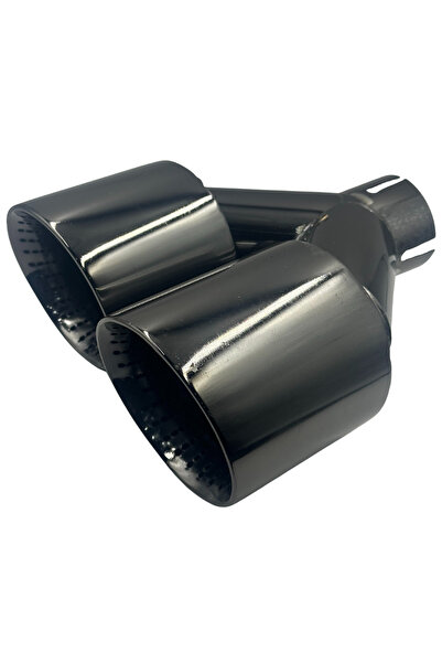 Universal 90 MM ÇİFT ÇIKIŞ EGZOZ UCU PASLANMAZ KROM DELİKLİ TİP SOL