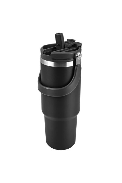 Forzacase 900 ml Paslanmaz Çelik Pipetli ve Kilit Kapaklı Kulplu Termos 6 Saa...