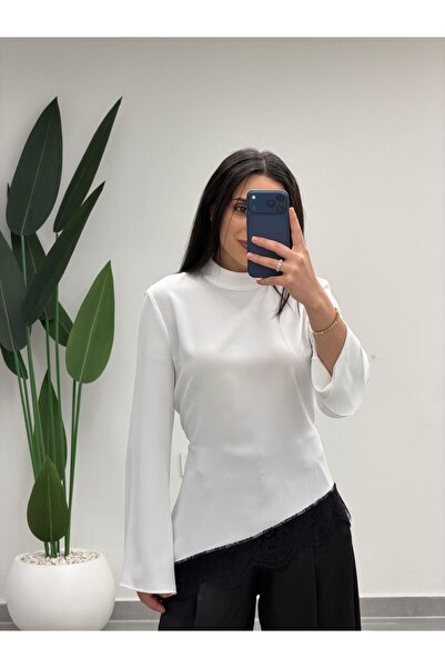 MARGA Lace Detailed Back Tie-Detail Satin Blouse