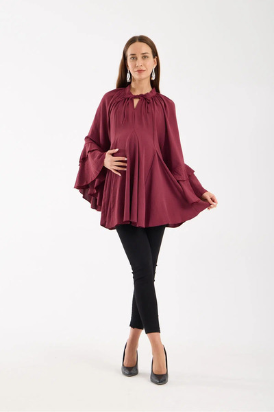 LİYACA Flounced Sleeve Maternity Blouse Oversized