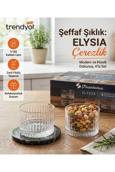 Paşabahçe 4’lü Kristal Kesme Tasarım Lüks Cam Kase & Çerezlik Seti - 235 cc