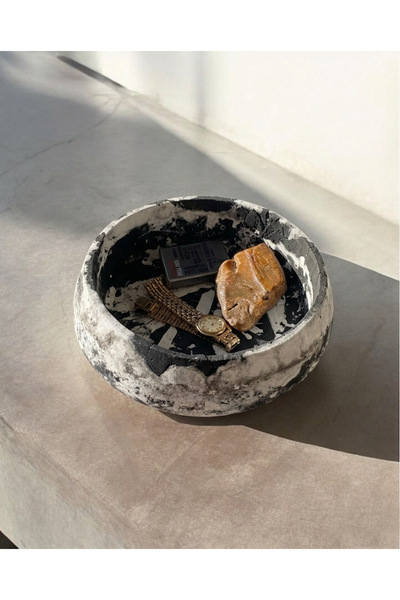Yalda atelier Magma Stone Organizer Kase 16 cm – El Yapımı Taş Efektli Dekora...