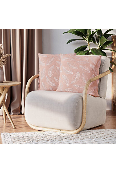 Amelia Home Set 2 huse pernute decorative din catifea cu motiv frunze, Calm, ...