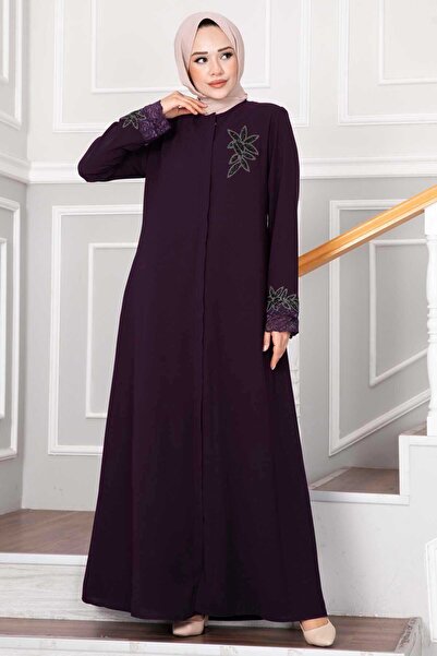 EBRUTESETTÜR Floral Detailed Laced Hijab Ferace Purple