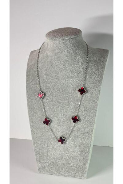 GUNESTAKI Silver Hologramlı Bordo Yansımalı Çelik Kolye