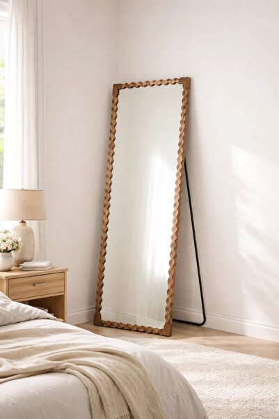 MARIA HOMES مرآة كاملة الطول بإطار خشب الجوز الطبيعي المموج 160×60 سم لديكور ...