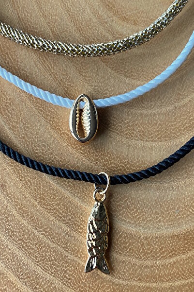 Shepidi 3-Piece Gold Fish and Mussel Figured Adjustable Rope Anklet
