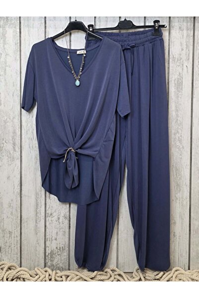 pudubutik Paçası Lastikli Jarse Pantolon Denim