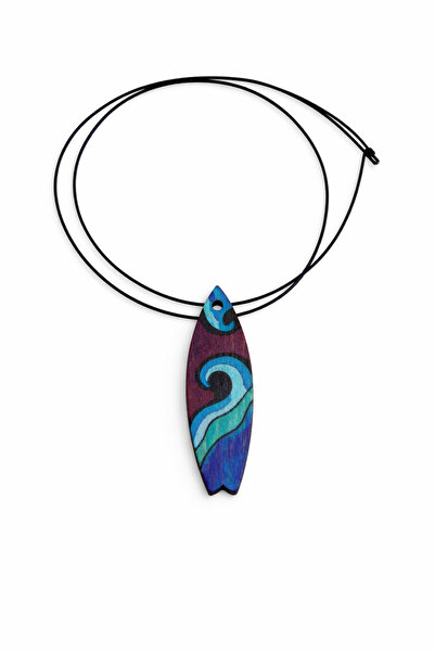 TUTU DESİGN Surfboard Necklace – Wave Pattern Wooden Pendant with Black Cord ...