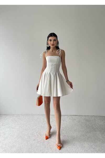 maf collection Women's White Rope Strap Mini Square Neck Evening Dress Gradua...